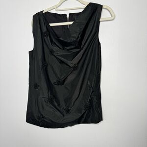 J.Crew Women's Size 6 100% Silk Black Beaded Asymmetrical Neck Blouse